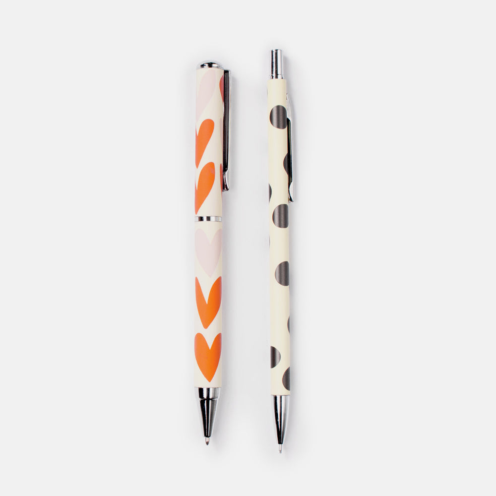 Orange/Pink/Spot Pen and Pencil Set Caroline Gardner 