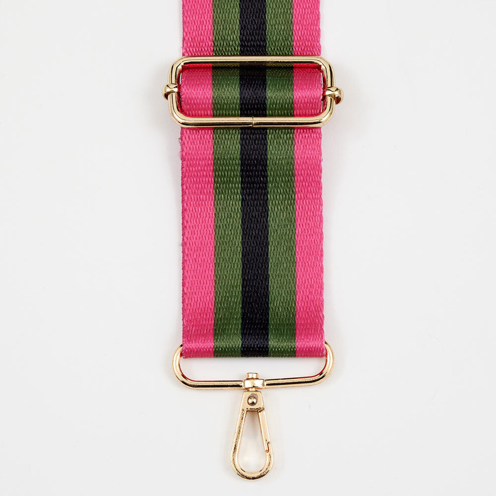 pink, green & black striped webbing handbag strap