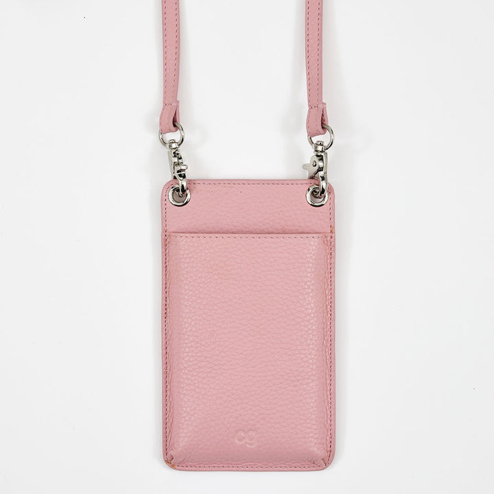 Bolso para teléfono de cuero rosa