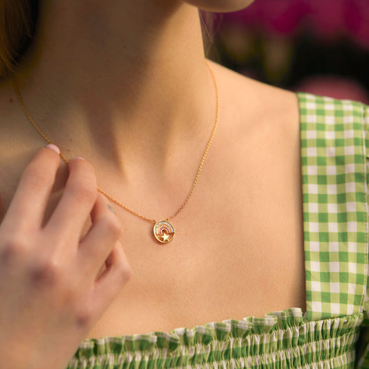gold plated rainbow and star pendant necklace
