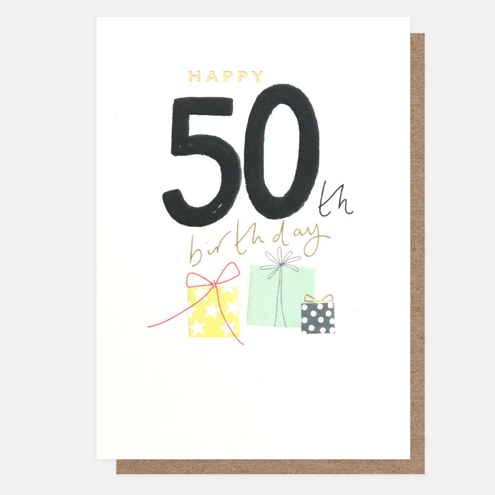 wrapped presents happy 50th birthday card