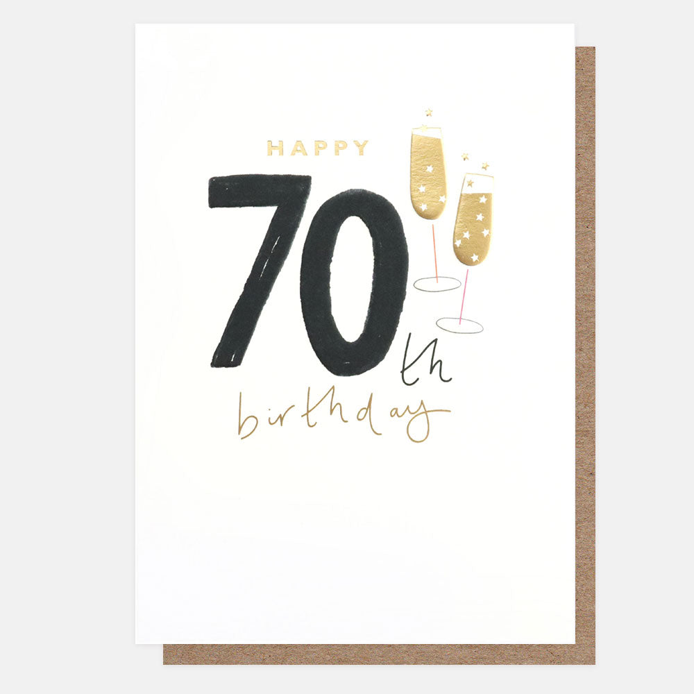 champagne flutes happy 70th birthday card