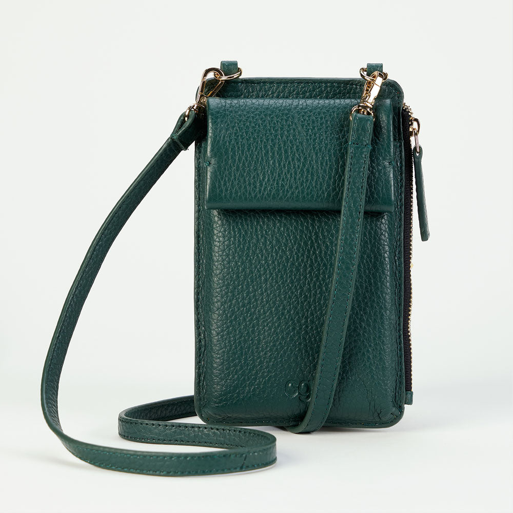 Forest Green Leather Phone Bag