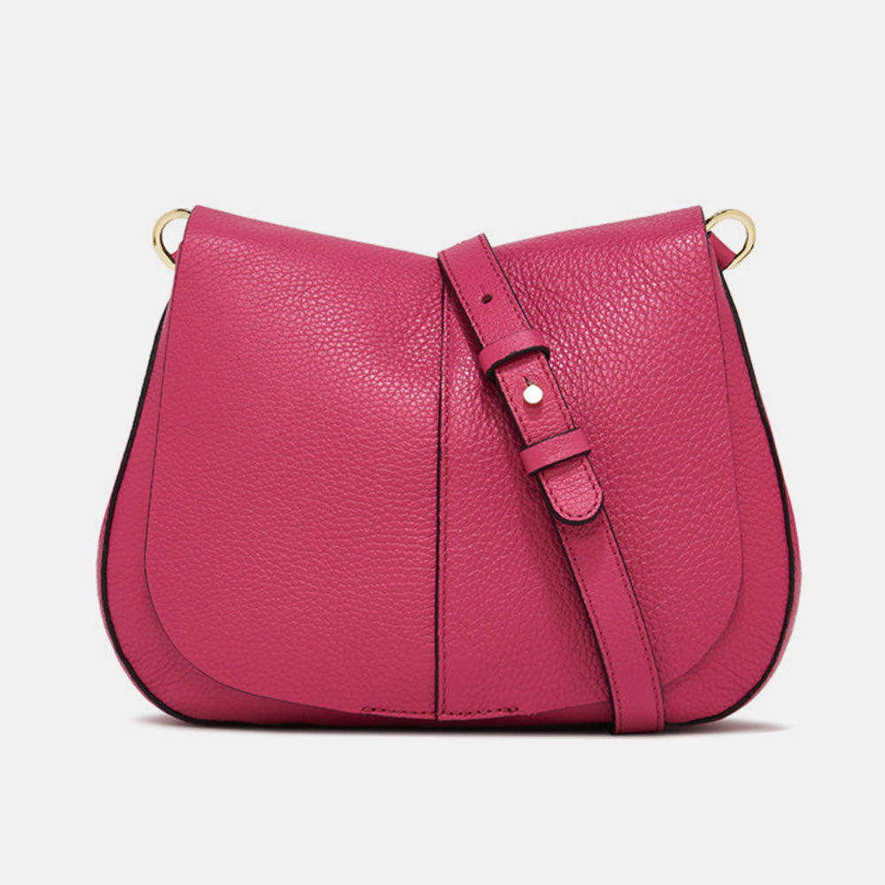 Gorgeous pink flap saddle bag with strap and gold detail Caroline Gardner