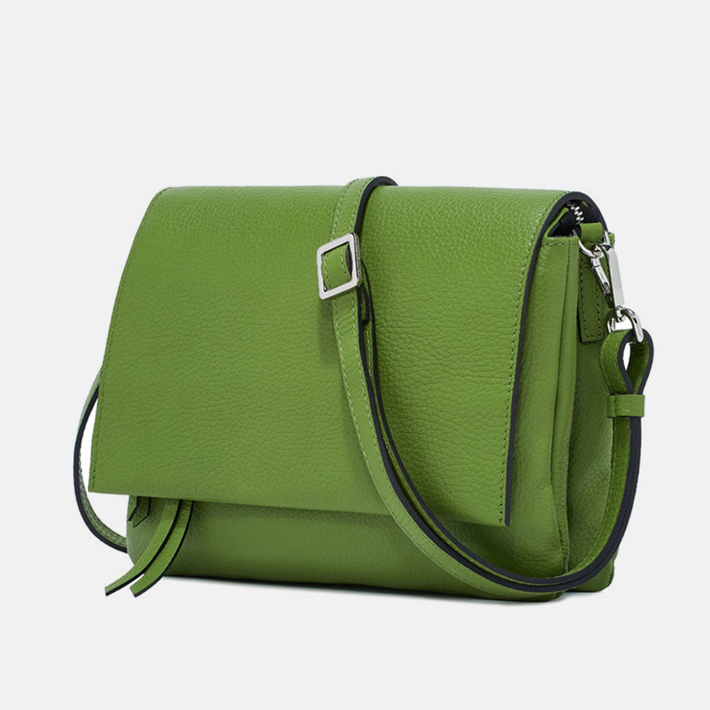 Bright green Italian leather three flap handbag Caroline Gardner