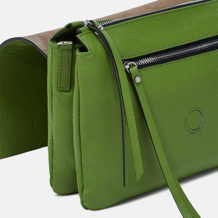 Green leather handbag with silver detail 