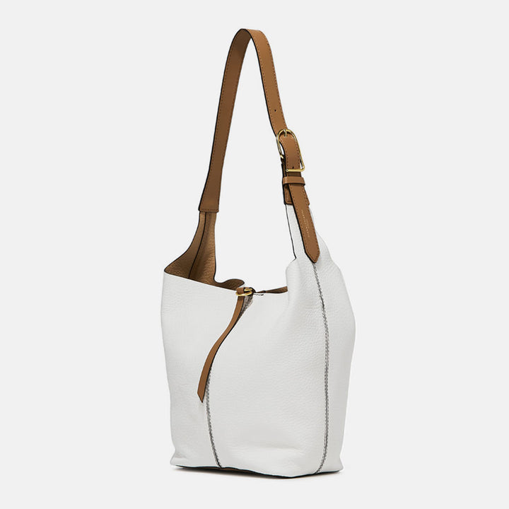 Fashion Stylish White And Brown Leather Bag With Pouch Caroline Gardner