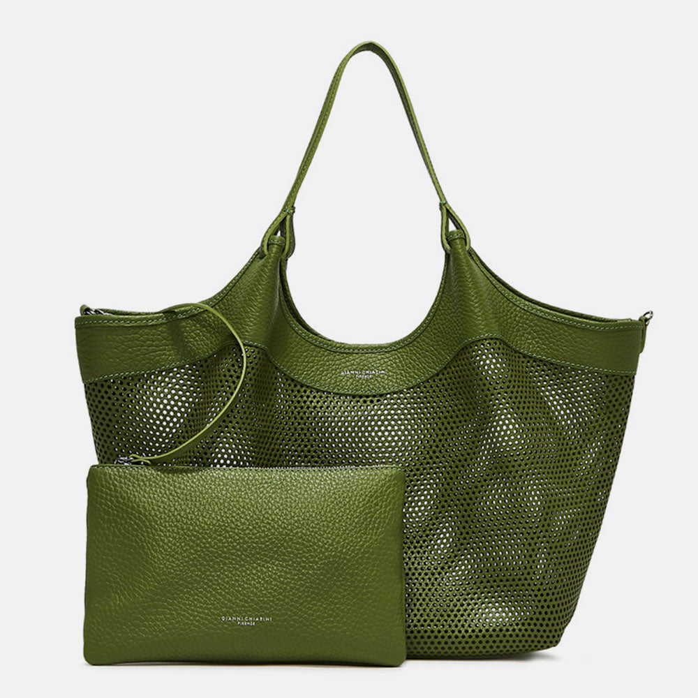 Leather Perforated Leather Bag Green Caroline Gardner