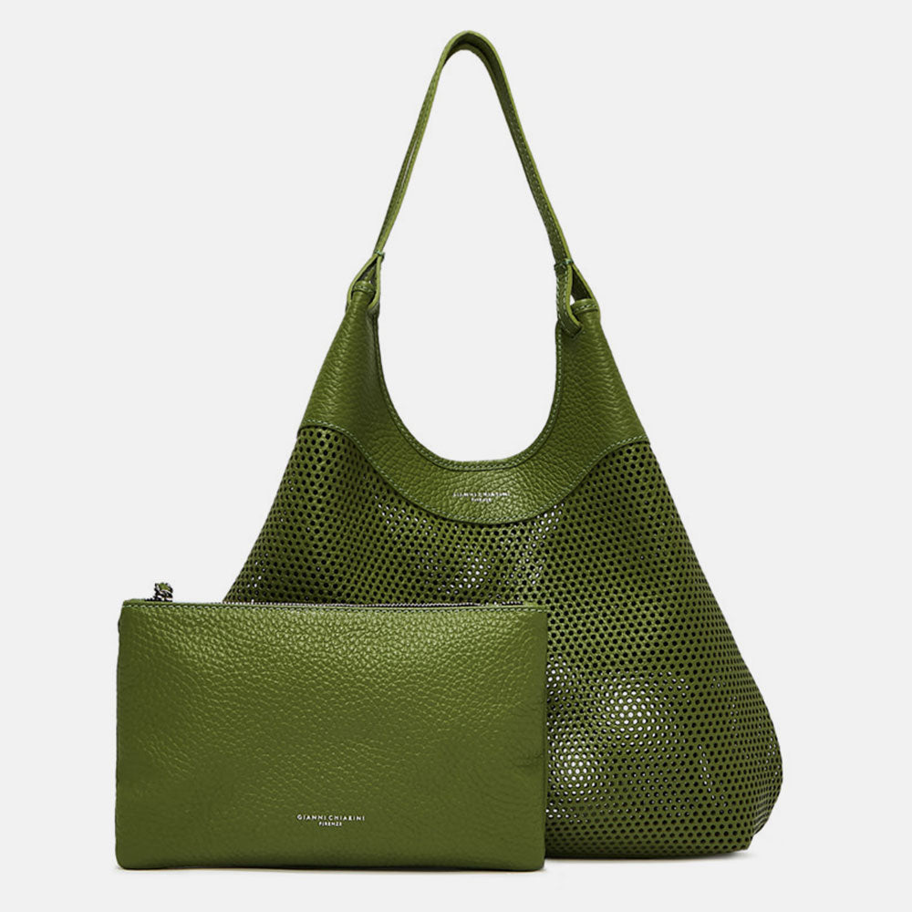 Wasabi Green Leather Cut Out Dua Tote Bag Gianni Caroline Gardner