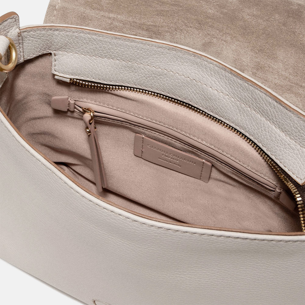 White Leather Handbag With Beige inner Caroline Gardner