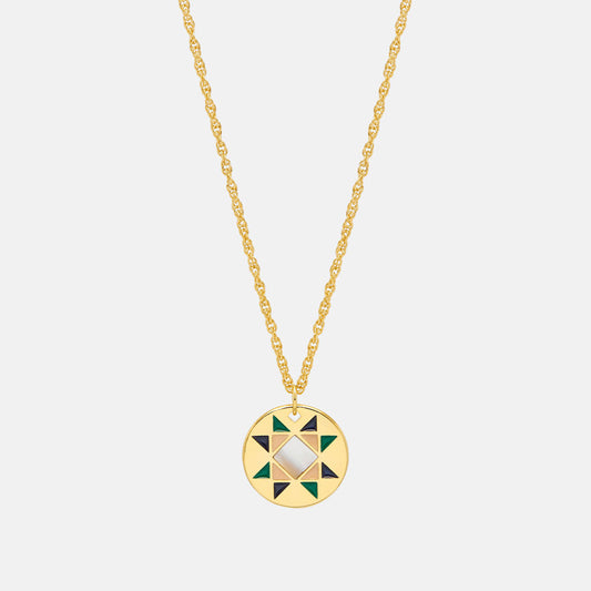 gold plated quilted circle necklace