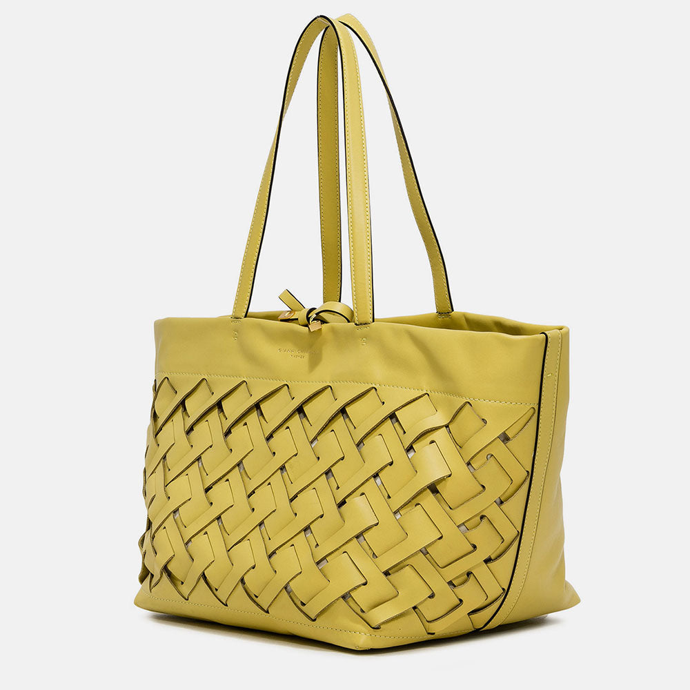 Sunny Yellow Leather Nur Woven Tote Bag