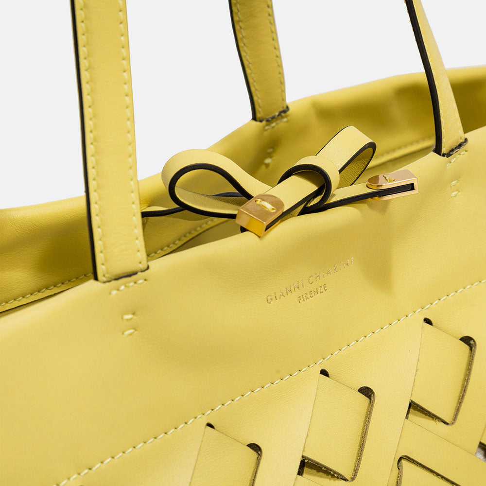 Sunny Yellow Leather Nur Woven Tote Bag