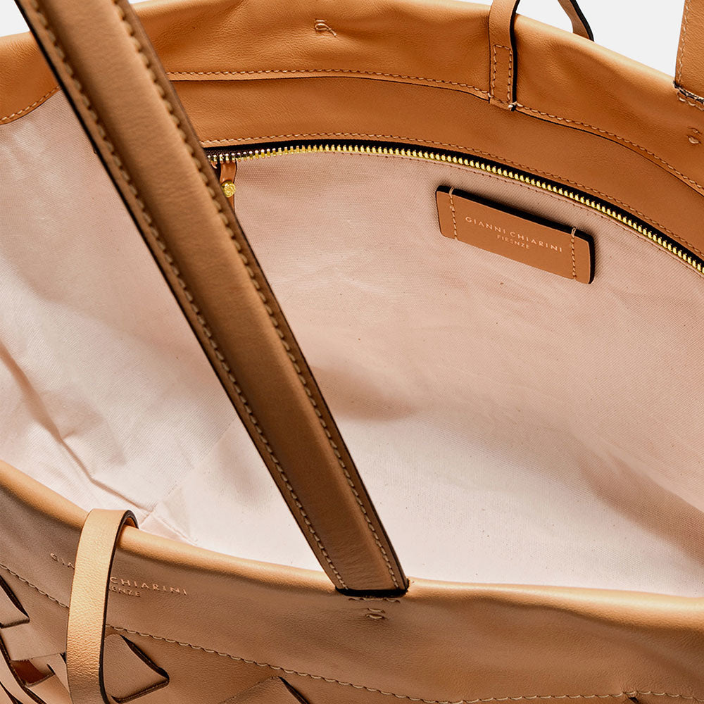 tan woven leather nur tote bag, made in Italy by Gianni Chiarini