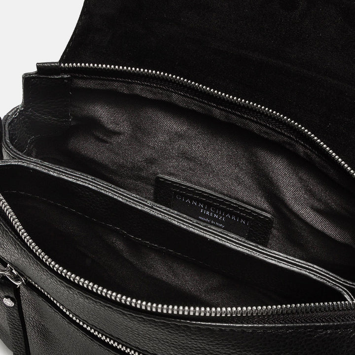 Black Leather Three Flap Bag