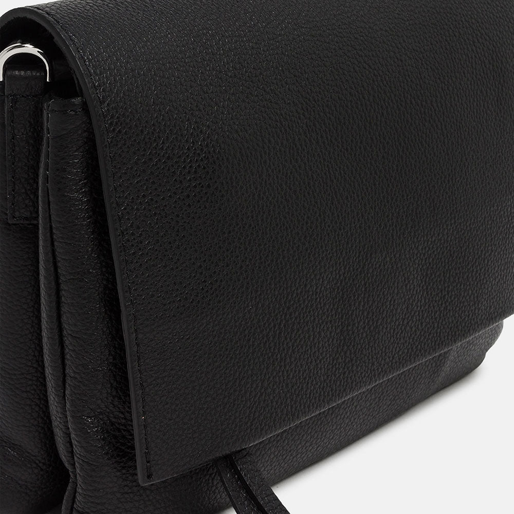 Black Leather Three Flap Bag