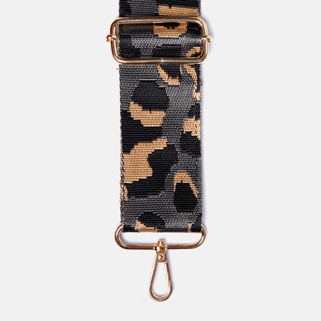 Grauer Handtaschenriemen aus Gurtband mit Leopardenmuster