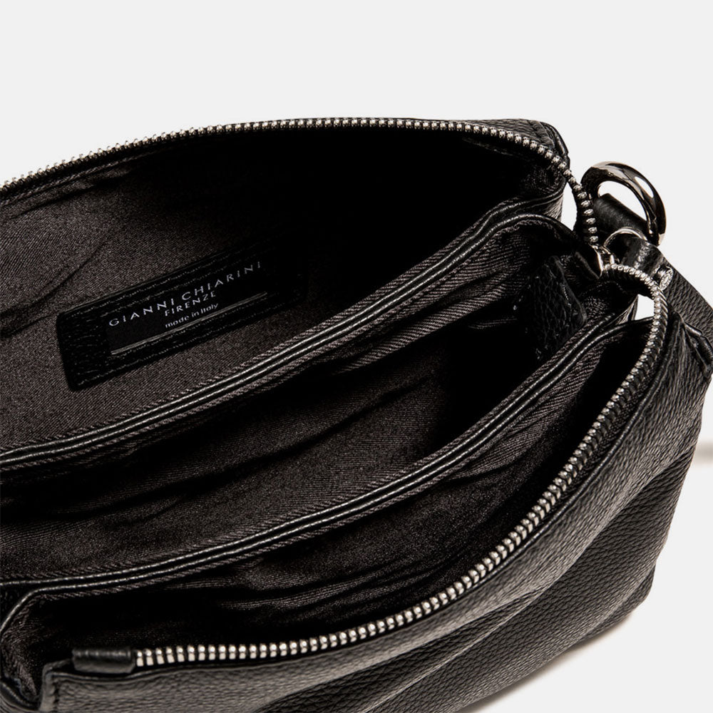 Black leather multiple pockets italian handbag Caroline Gardner