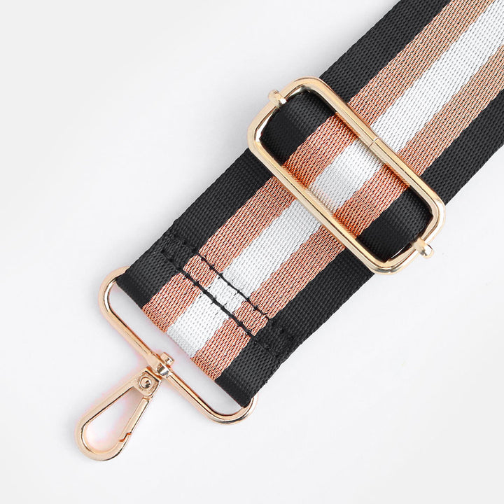 Black/Rose Gold/White Stripe Webbing Handbag Strap