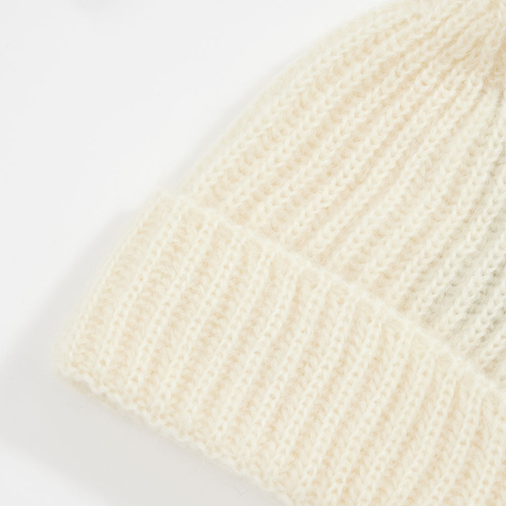 cream wool mix rib knitted beanie hat