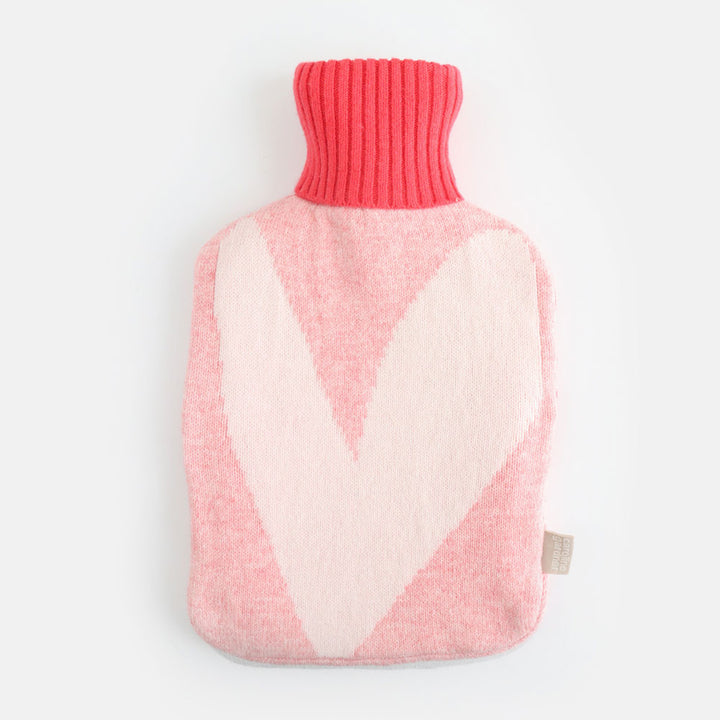 pale pink heart hot water bottle with cashmere