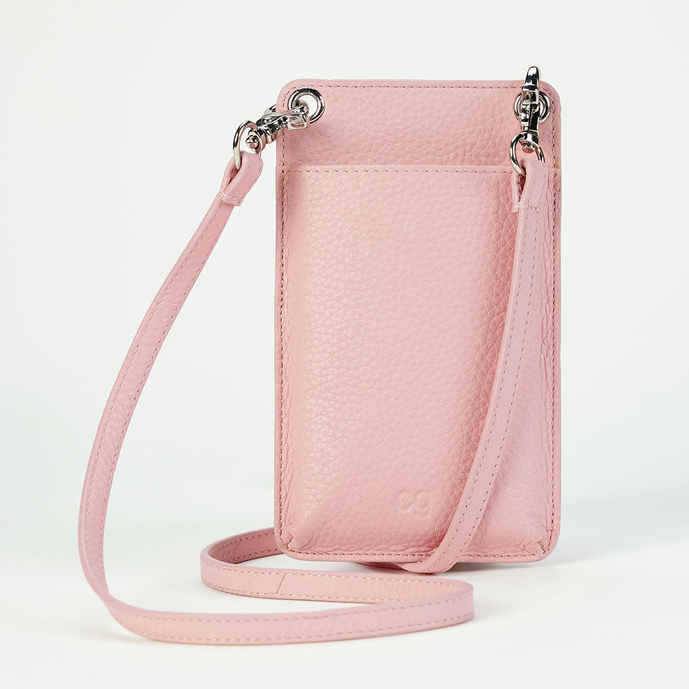 Bolso para teléfono de cuero rosa