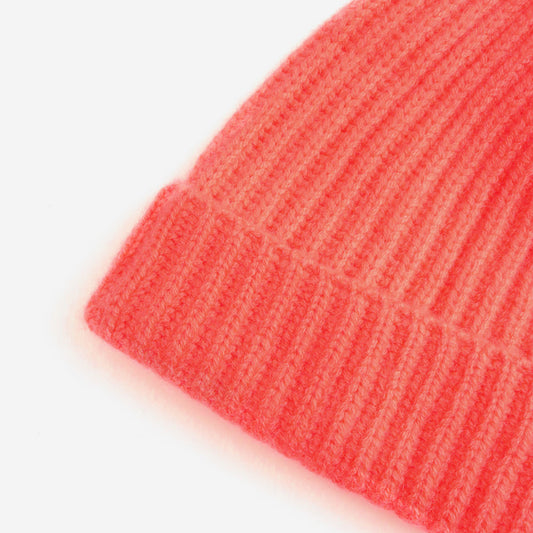 Bright Coral Rib Cashmere Hat
