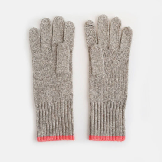 Kaschmir-Handschuhe in Taupe/Koralle