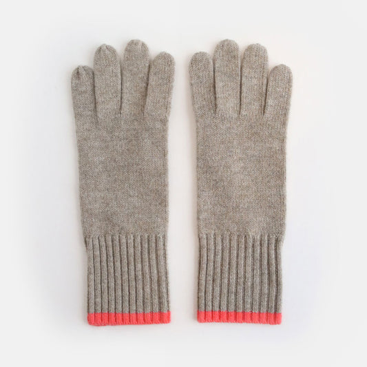 Kaschmir-Handschuhe in Taupe/Koralle