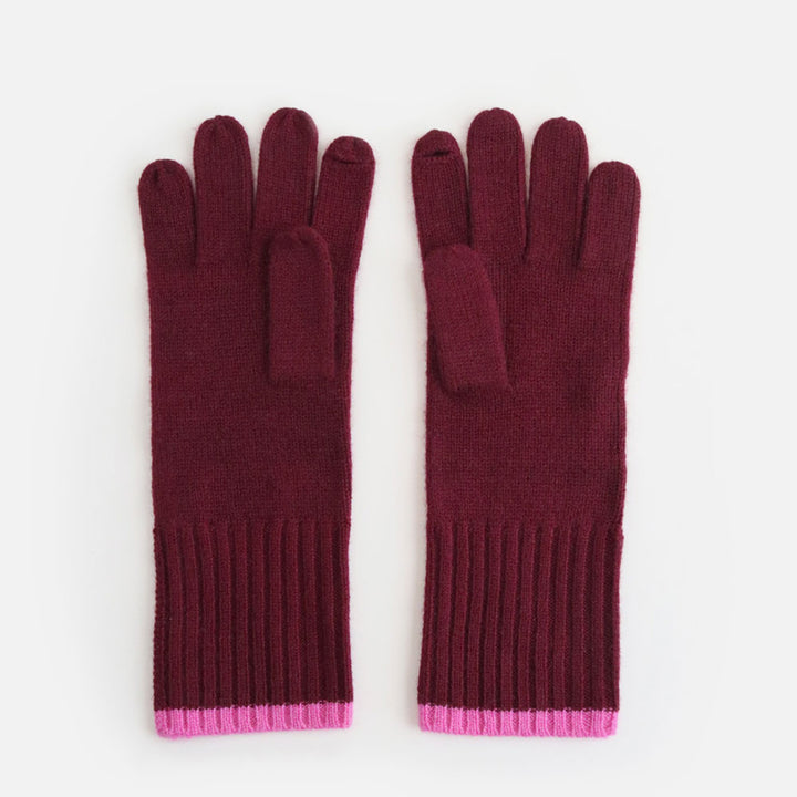 Kaschmir-Handschuhe in Bordeaux/Rosa
