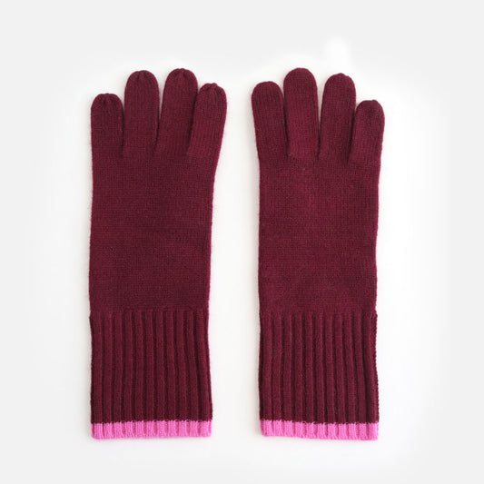 Burgundy/Pink Cashmere Gloves