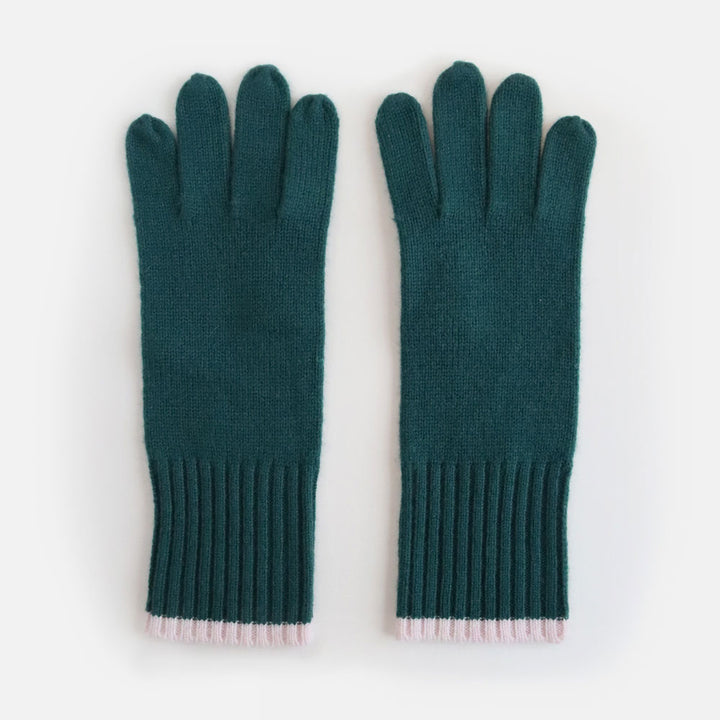 Dark Green/Pale Pink Cashmere Gloves