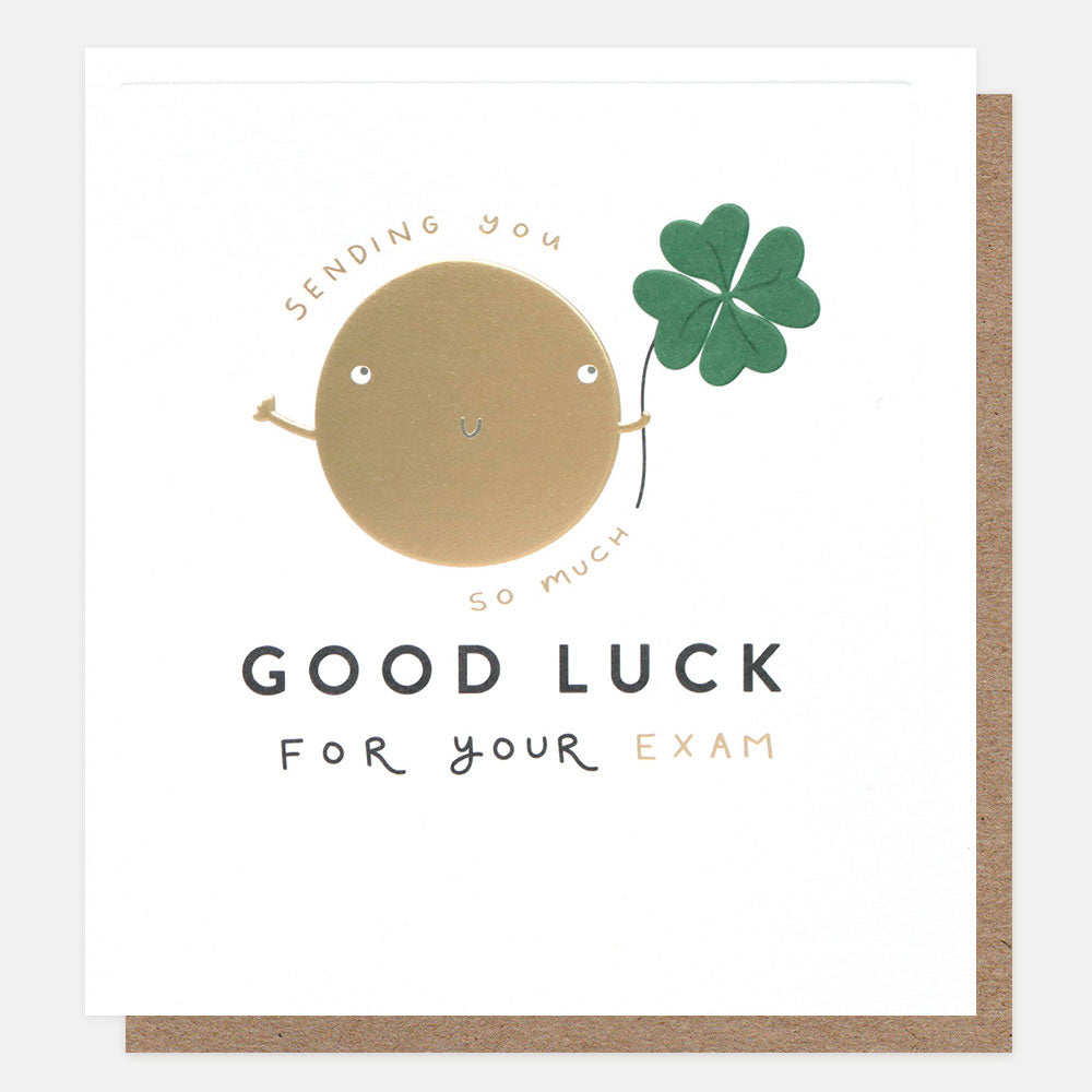 sending you so much good luck for you exam card gold foil sun and four leaf clover
