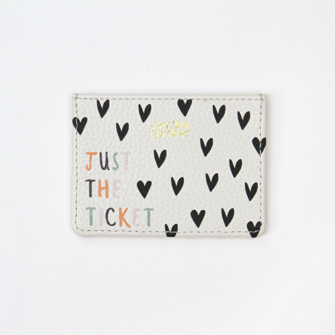 Travel card holder with scattered hearts and rainbow writing