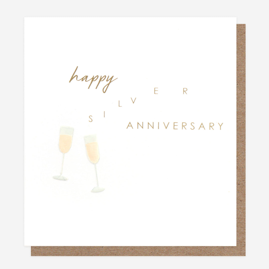 silver anniversary card with champagne flutes 