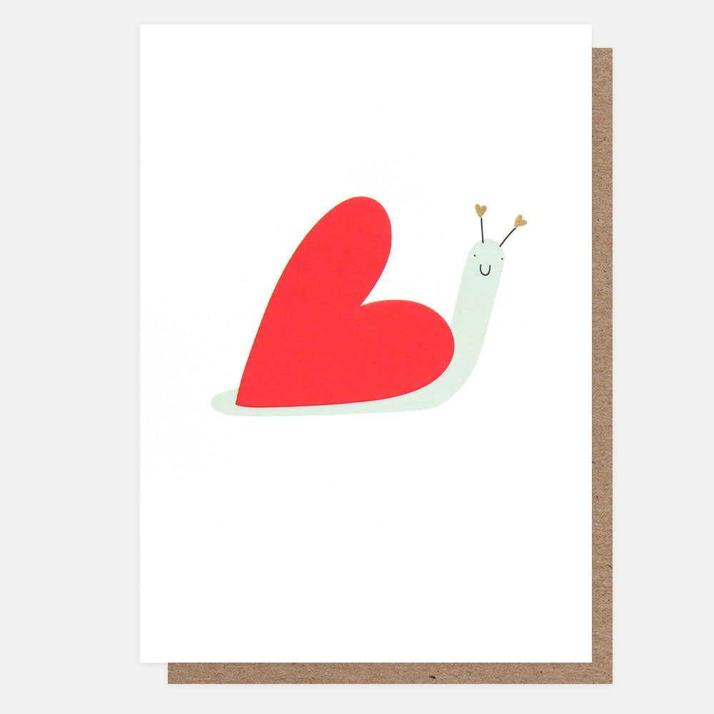 snail with heart shaped shell card for anniversary, valentine's day, birthday