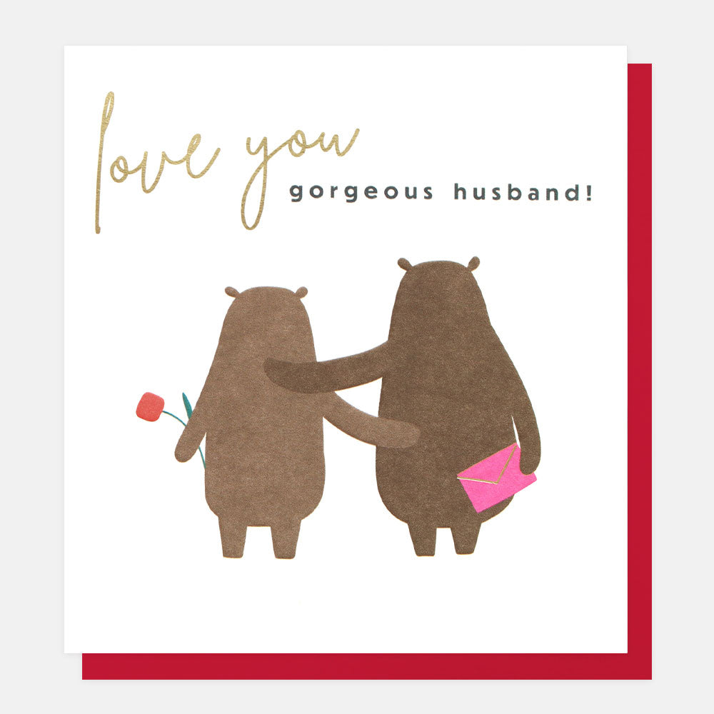 two bears love you gorgeous husband card for anniversary, valentine's day or birthday
