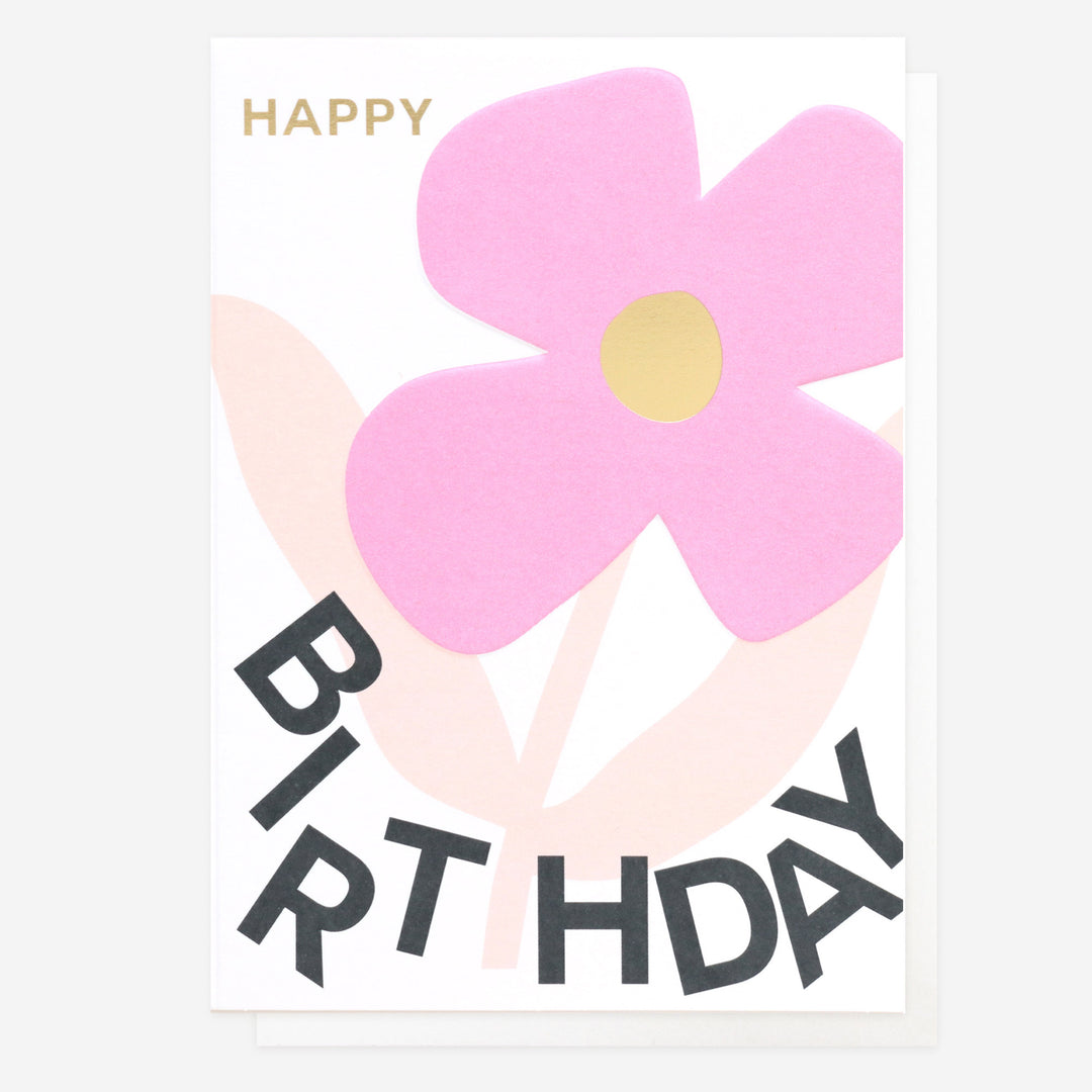 happy birthday card with pink flower 