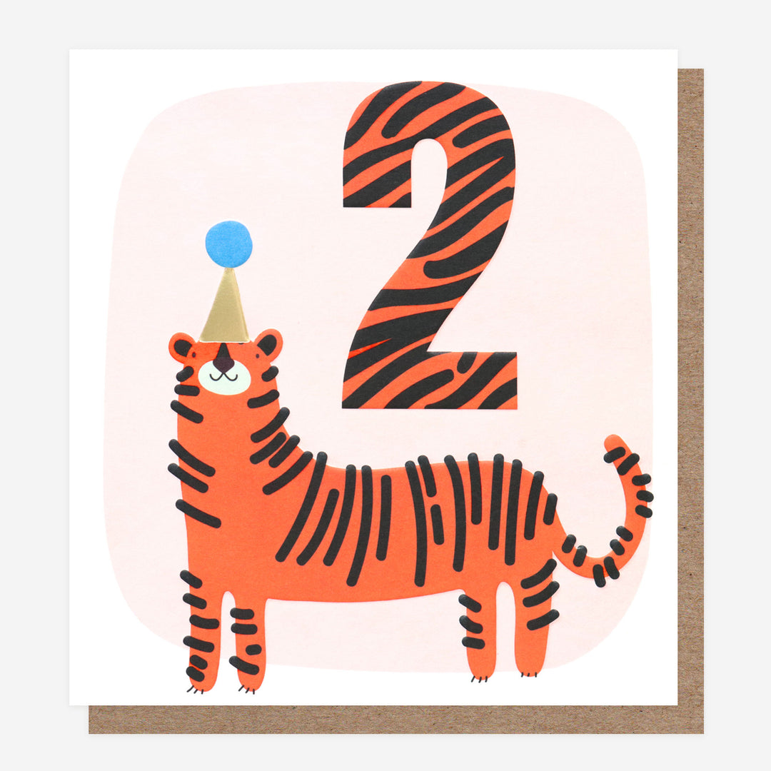 second birthday card with tiger 