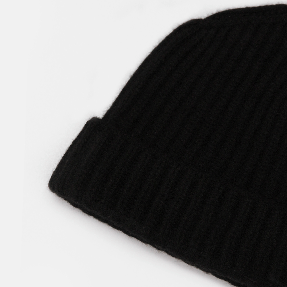 Black Cashmere Rib Hat