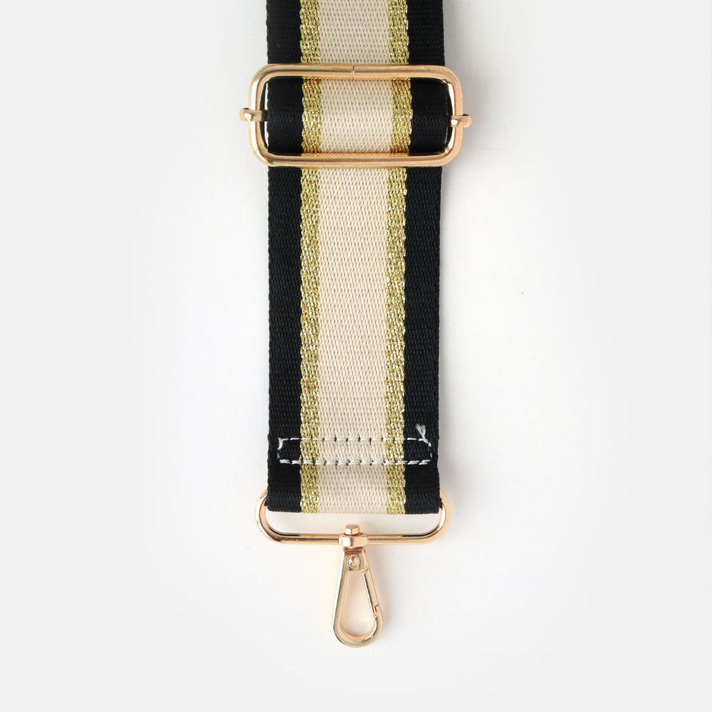Black/Gold/Cream Stripe Webbing Handbag Strap