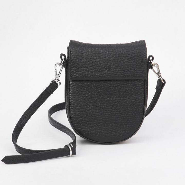 Black Pebble Leather Mini Oxford Saddle Bag, Black Crossbody Leather Bags, 1