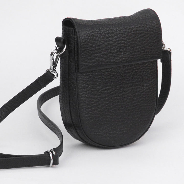 Black Pebble Leather Mini Oxford Saddle Bag, Black Crossbody Leather Bags, 2