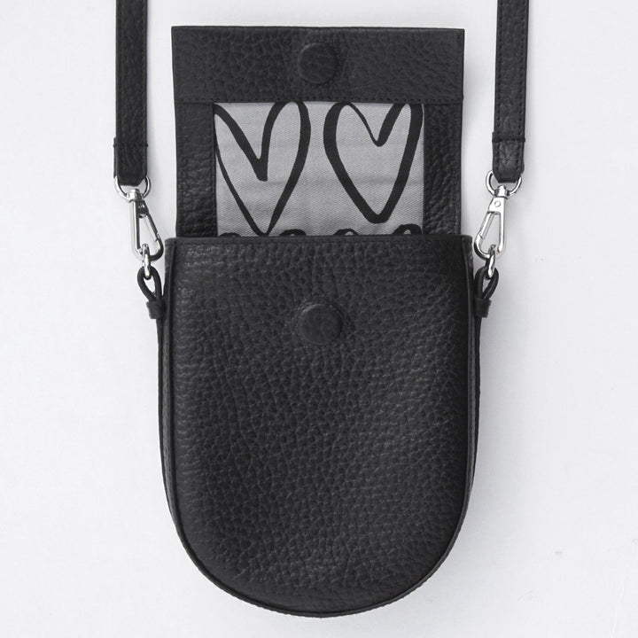 Black Pebble Leather Mini Oxford Saddle Bag, Black Crossbody Leather Bags, 3