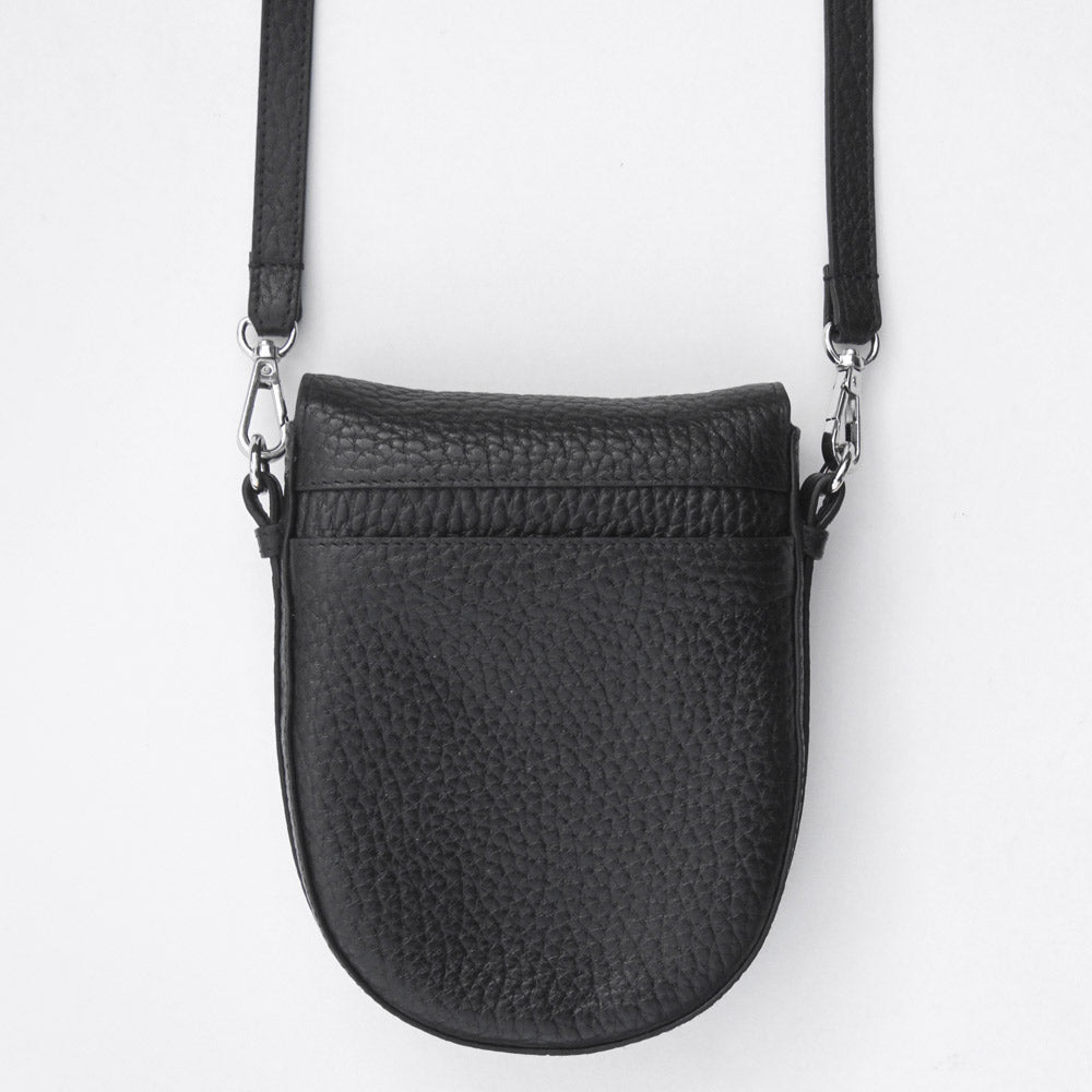 Black Pebble Leather Mini Oxford Saddle Bag, Black Crossbody Leather Bags, 4