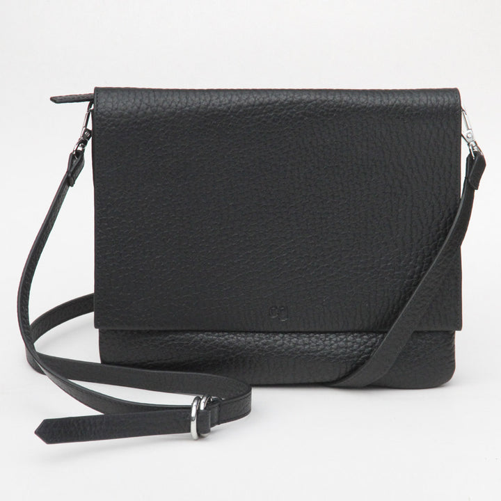 Black Pebble Leather Relaxed Hoxton Satchel, Black Crossbody Leather Bags, 1
