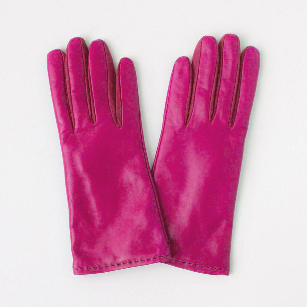 Bright Pink Leather Cashmere-Lined Gloves