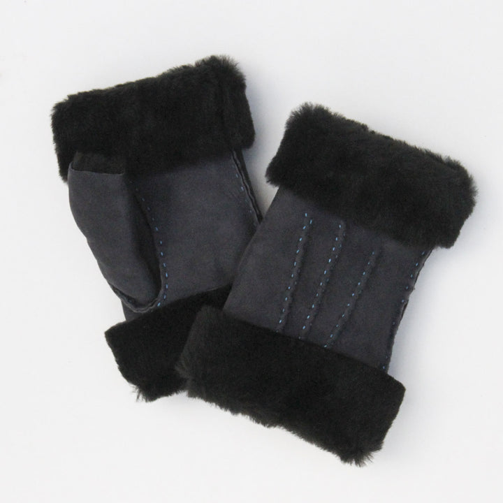 Charcoal Shearling Wrist Warmers, Grey Sheepskin Wrist Warmers Gloves, 1