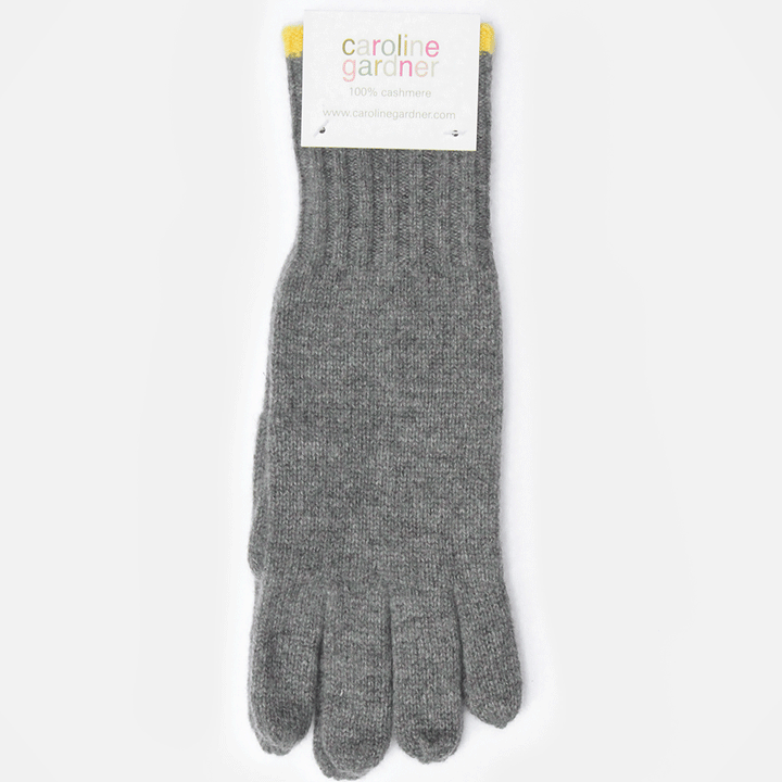dark grey and yellow cashmere gloves