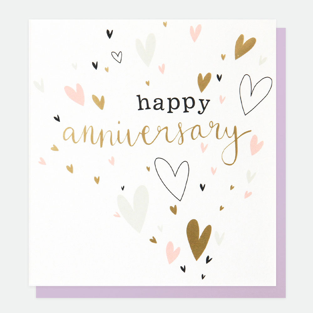 Pink & Gold Hearts Anniversary Card